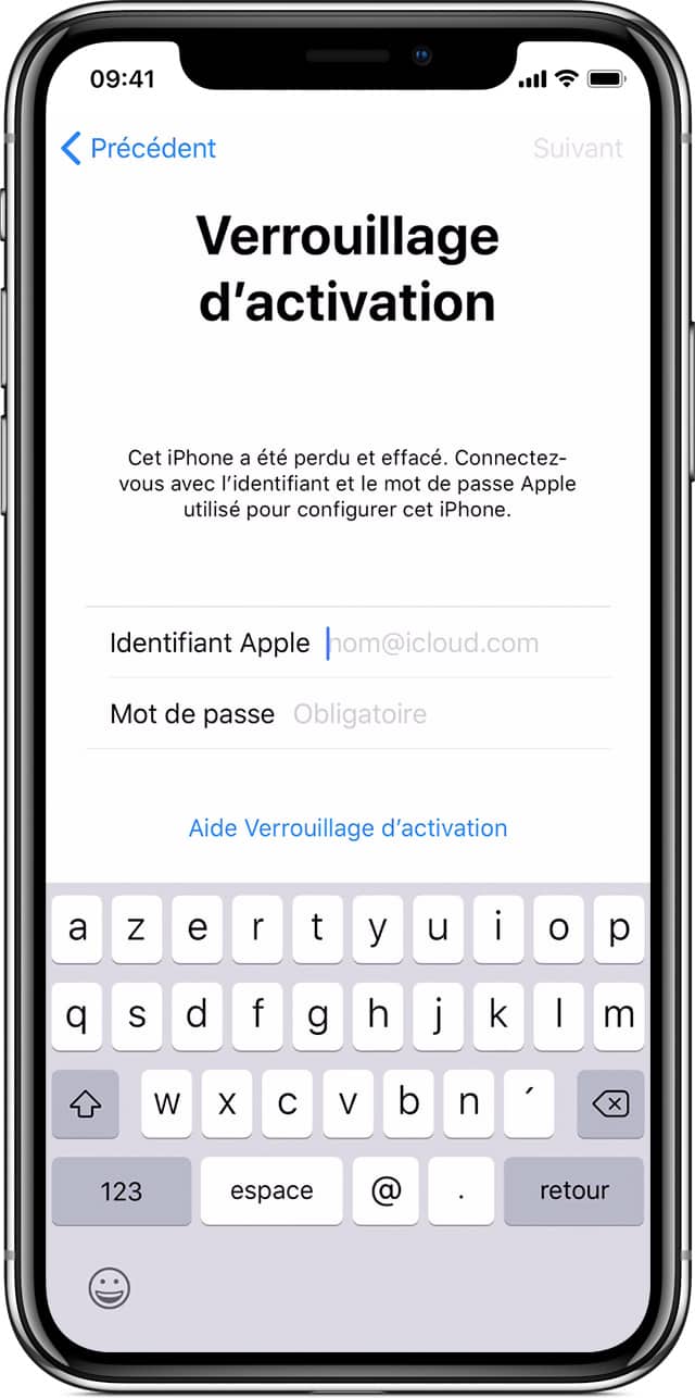 Écran de verrouillage d’activation iCloud