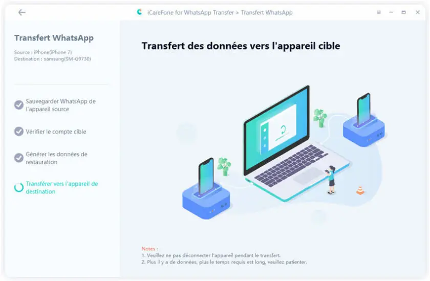 Patientez pendant le transfert WhatsApp iPhone vers Android