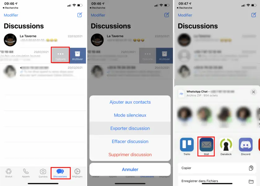 Exporter une discussion WhatsApp par mail