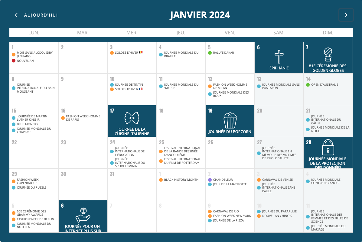 Calendrier éditorial JCM janvier 2024