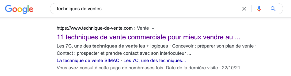 page référencée sur Google