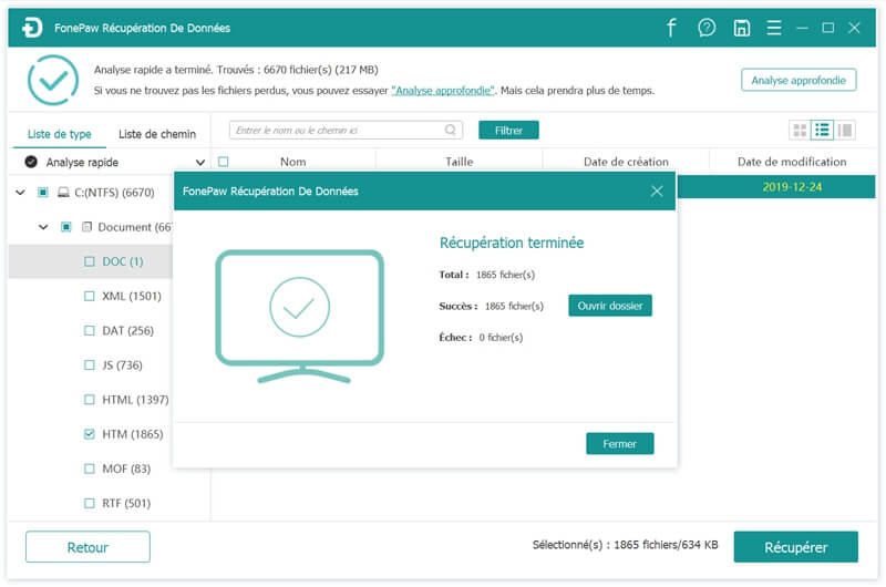 Sélectionnez les fichiers à restaurer