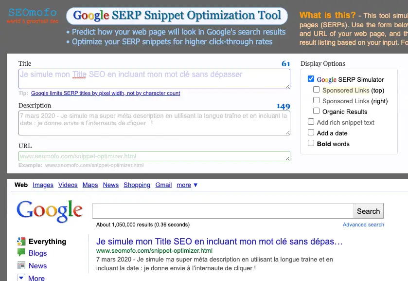 simulateur SERP SEOmofo :