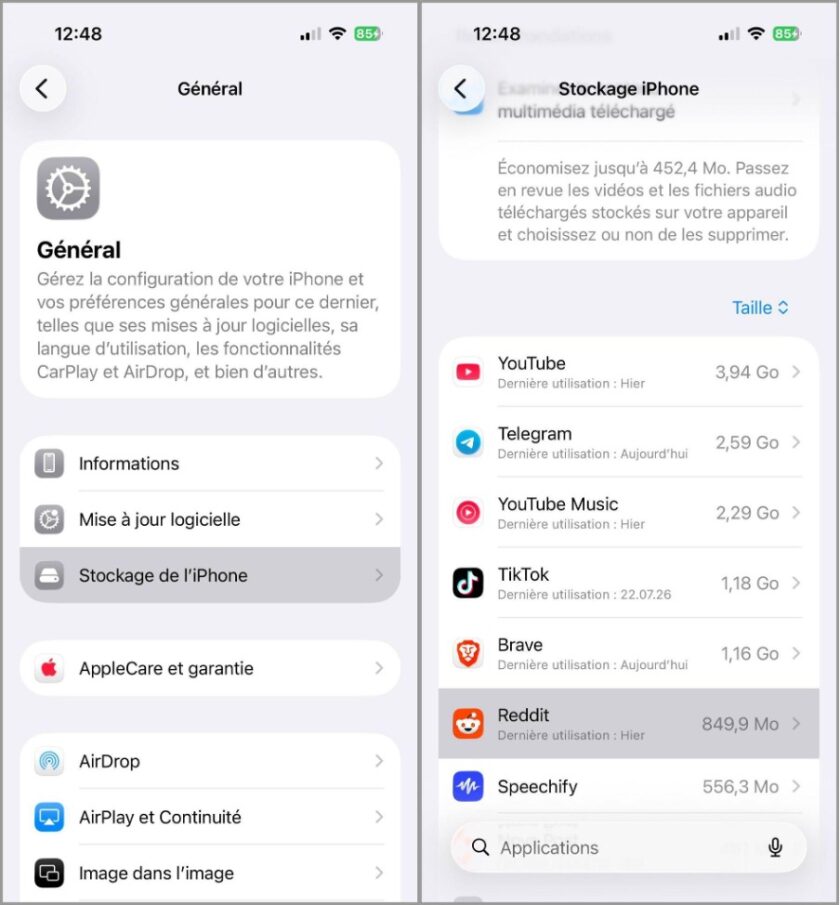 Stockage iPhone