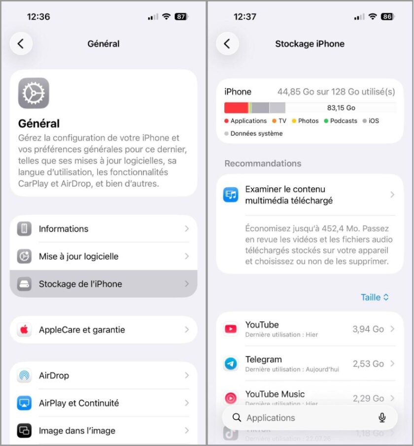 réglages iPhone