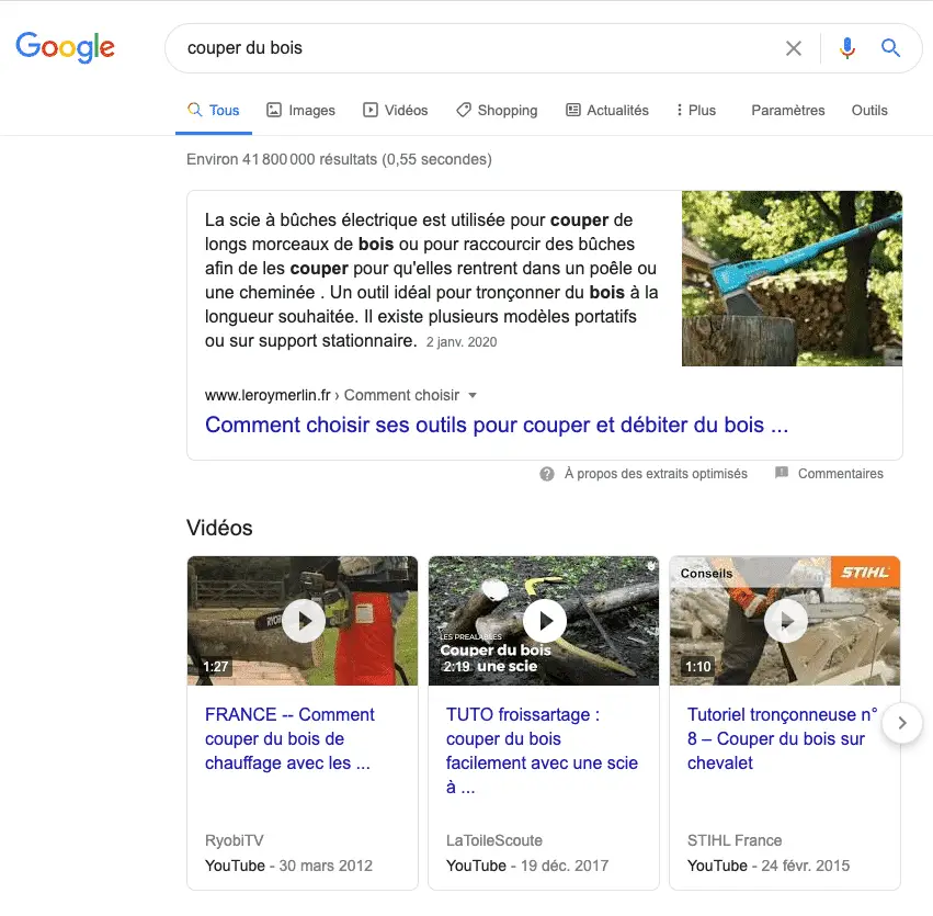 Requête saisie dans Google