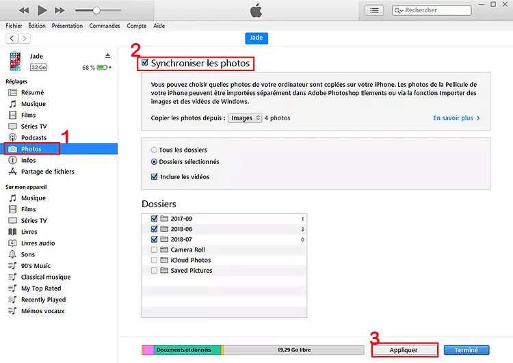 synchronisation des photos avec Apple iTunes