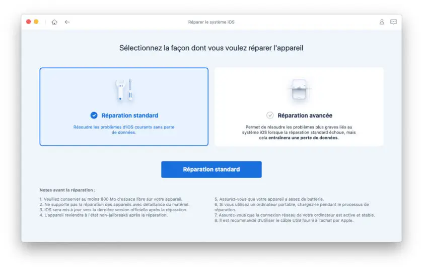 Tenorshare ReiBoot débuter la réparation standard