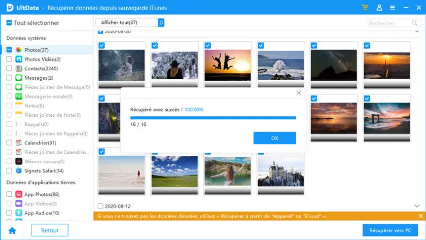 Tenorshare UltData - iOS, récupérer des photos avec une sauvegarde iTunes