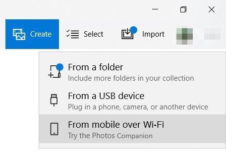 Transfert photos depuis Windows 10