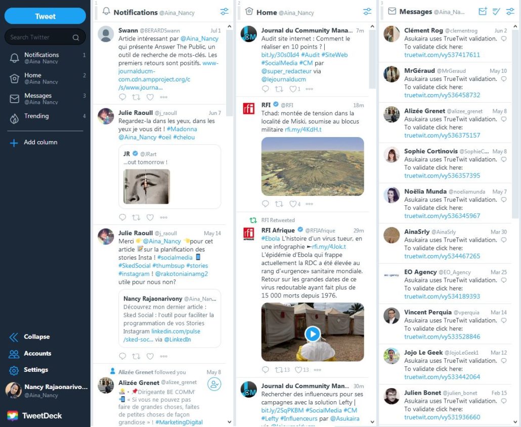 Tweetdeck : 4 onglets de base