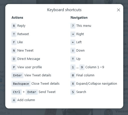 Tweetdeck : Keyboard shortcuts