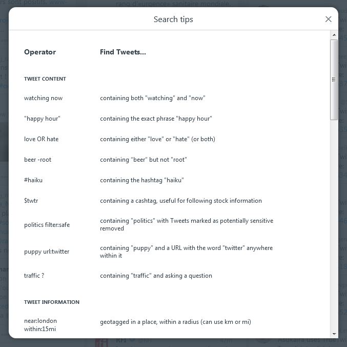 Tweetdeck : Search tips