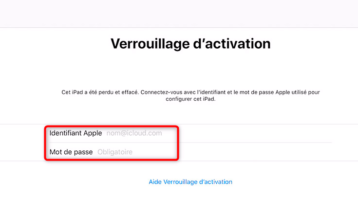 Verrouillage activation iPad